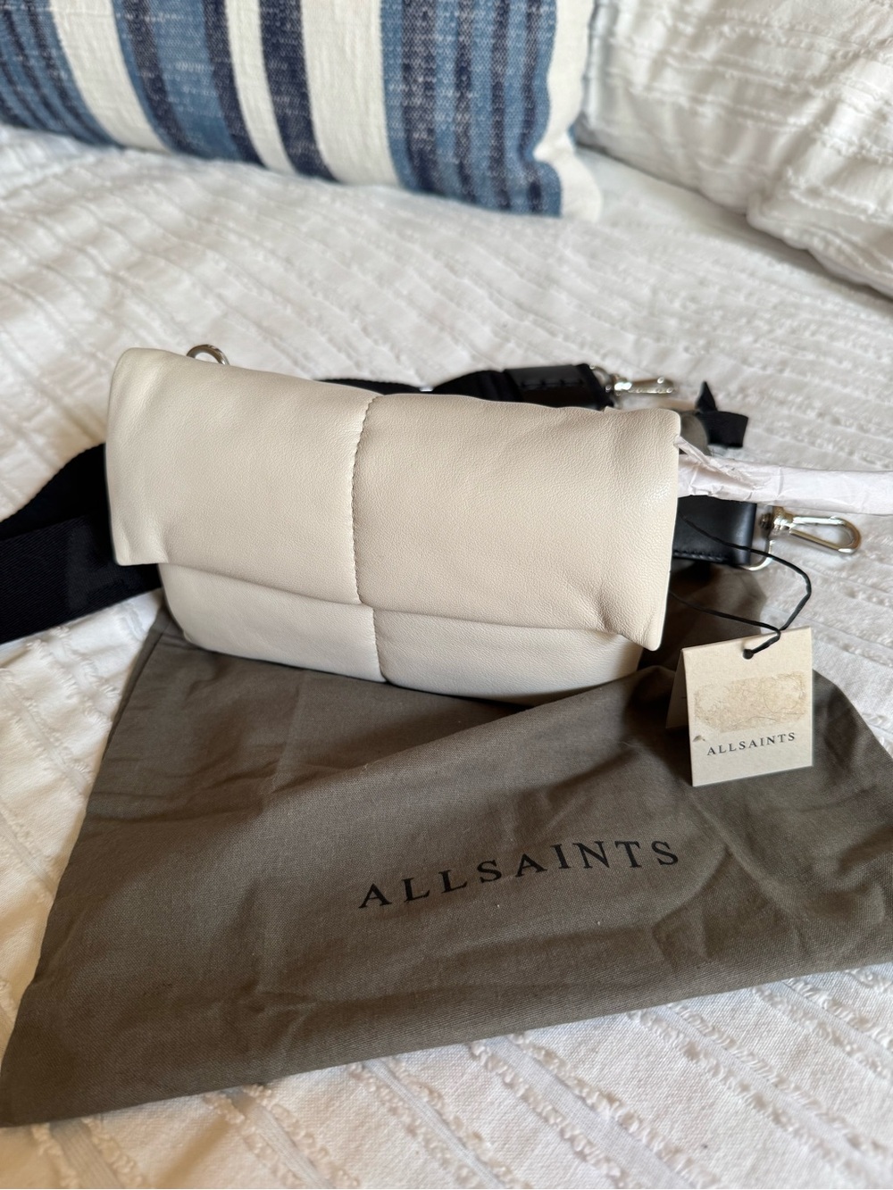 AllSaints Cream Padded Leather Crossbody Bag